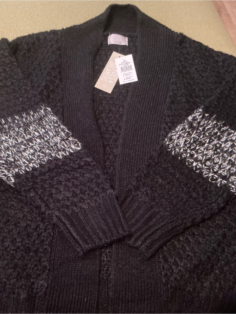 Black Chunky Knit Cardigan with Silver Accent. Brand Heroes & Dreamers.